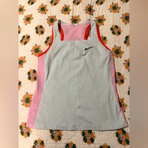 Nike Pink and White Dri-FIT Top with Red Trim